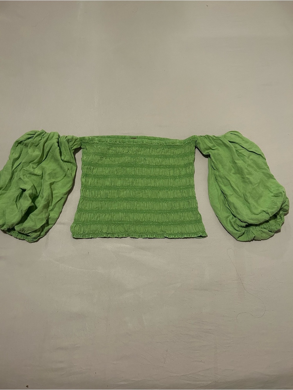 Young Fabulous & Broke Bright Green Smocked Off-Shoulder Puff Sleeve Crop Top